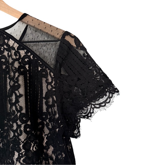 Express Black Lace Short Sleeve Blouse | Sheer Mesh Detail | Size L - Picture 3 of 4